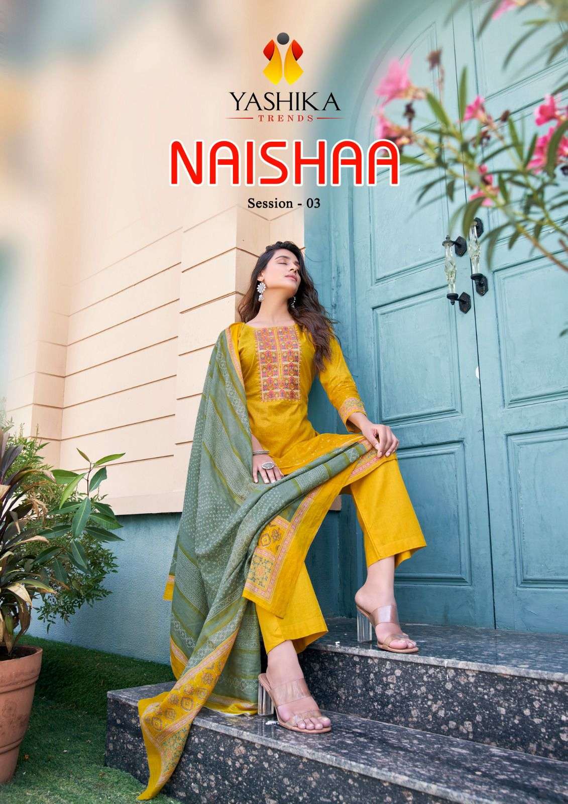 naishaa vol 3 by yashika trends exclusive neck embroidered salwar kameez supplier 