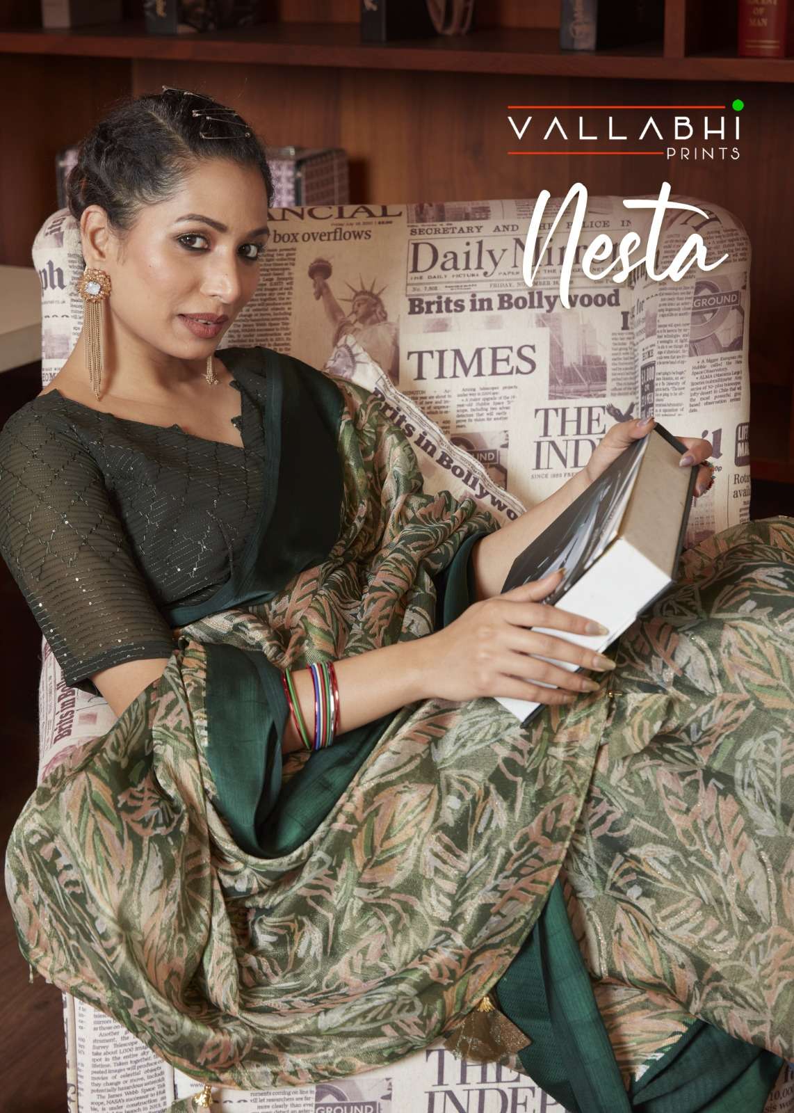 nesta by vallabhi prints designer brasso with satin border saree and crochet blouse collection 