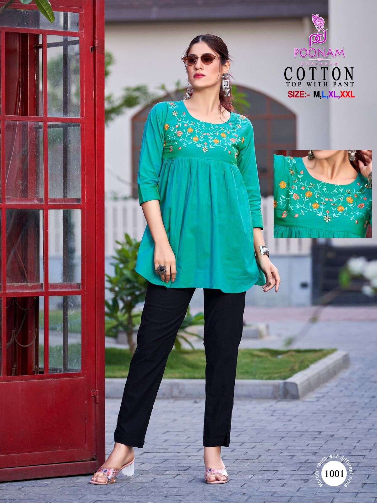 poonam designer cotton 1001-1006 summer special tunic tops with pant 