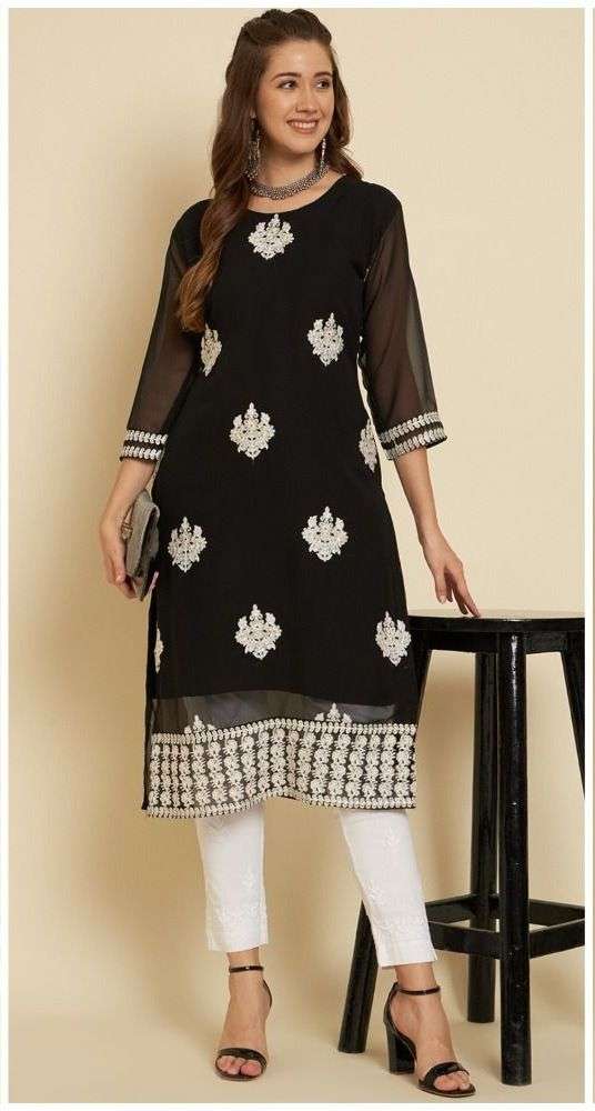 pr black chain designer chikankari work kurtis 