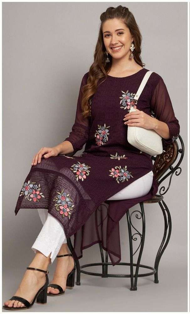 pr white flower chikankari work kurtis 