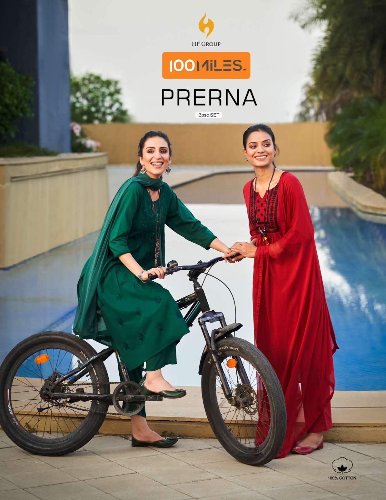 prerna by 100 miles amazing embroidered flared kurti with pant and dupatta