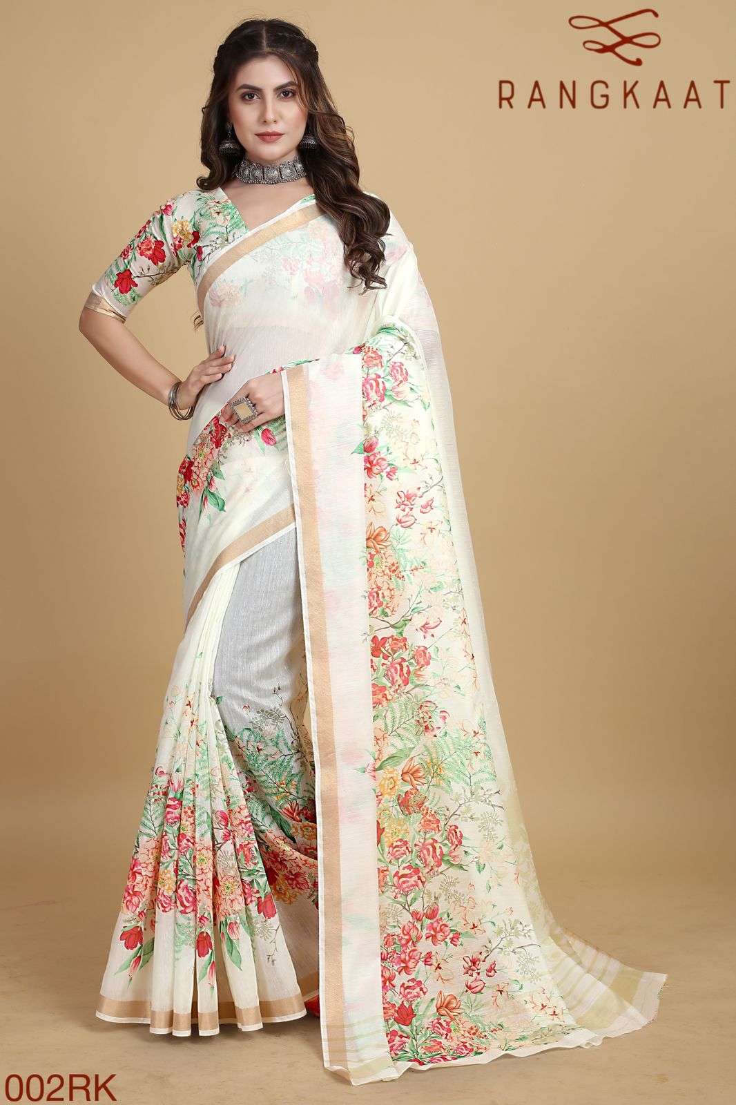 rangkaat 001-006 designer floral printed women saree with blouse peice collection 