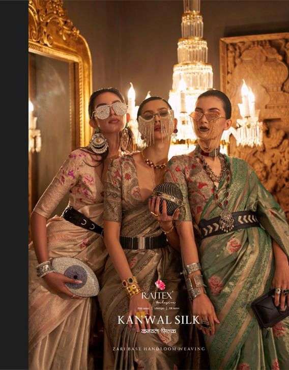 rajtex kanwal silk 320001-320006 series designer zari base weaving silk saree 