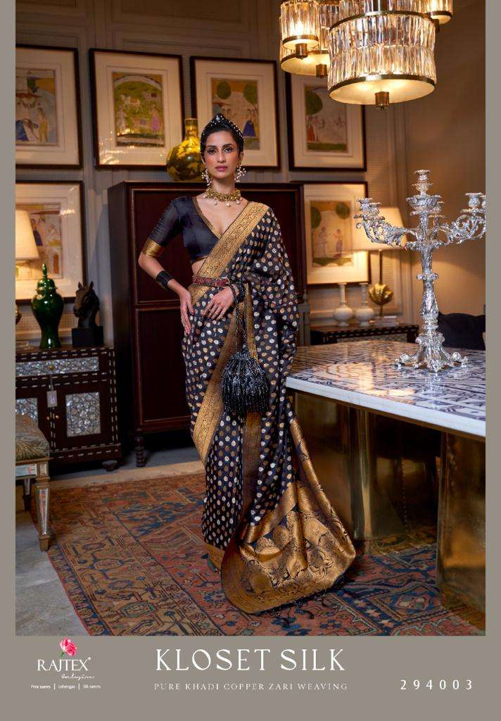 rajtex kloset silk 294001-294007 designer pure khadi copper zari weaving saree 