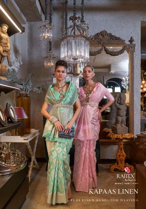 rajtex present kapaas linen 300001-300008 designer handloom weaving sarees 