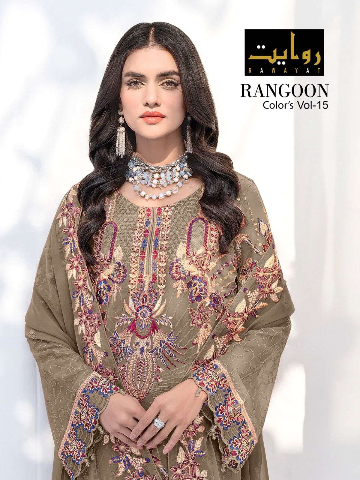 rawayat rangoon colors vol 15 heavy embroidered amazing pakistani suit collection 