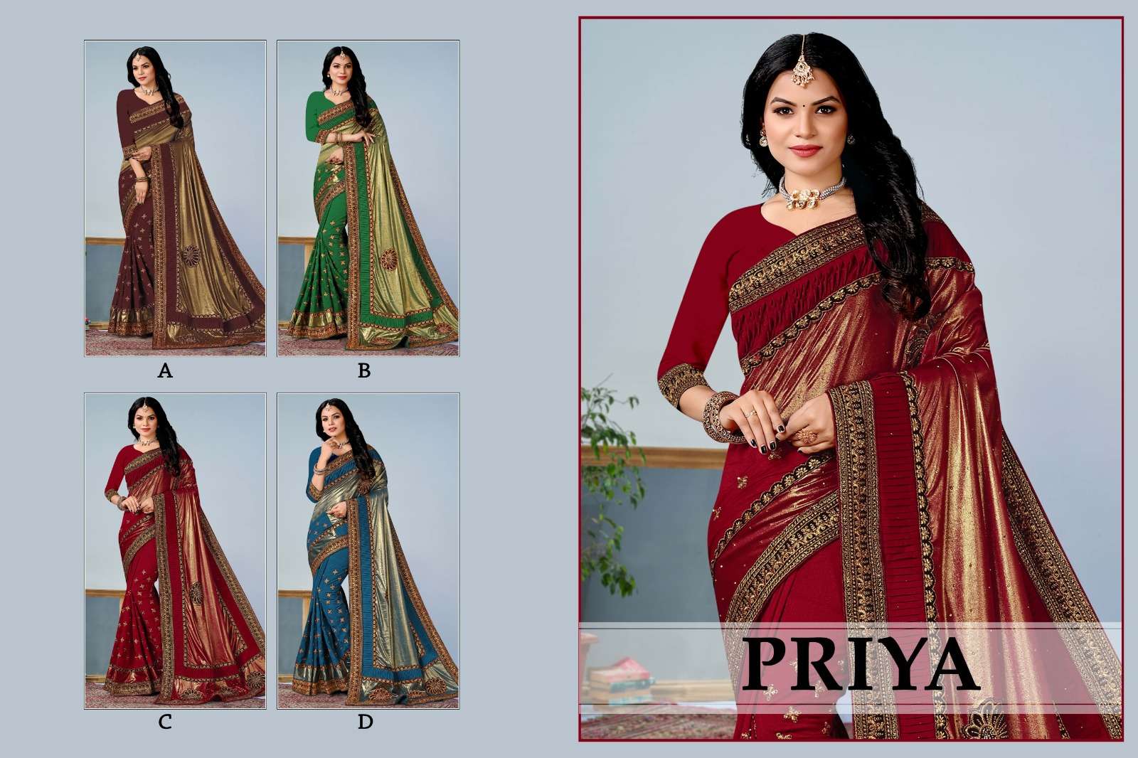 Ronisha priya fabric imported lycra  fancy embroidery  worked  fancy designer exclusive saree collection