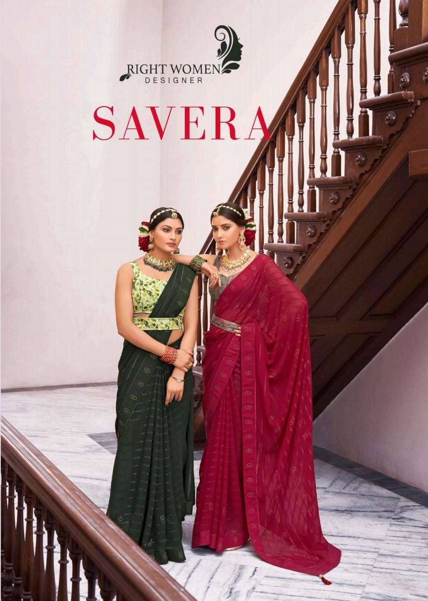 savera by right women designer wear saree with digital peice blouse collection 