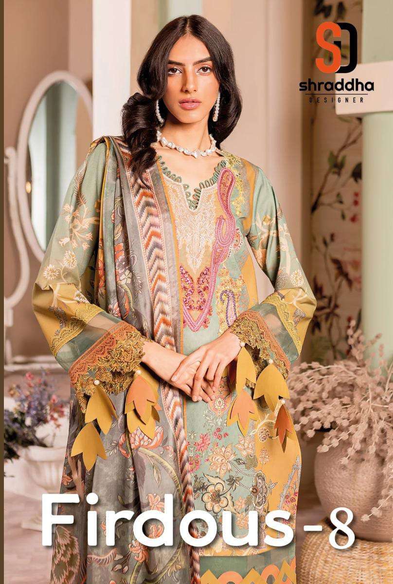 shraddha designer firdous vol 8 embroidered patch work unstitch pakistani suit 
