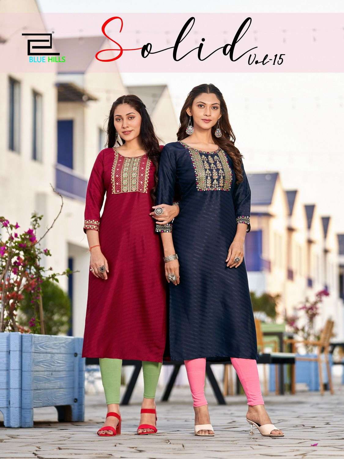 solid vol 15 by blue hills neck embroidered fancy wear kurtis 
