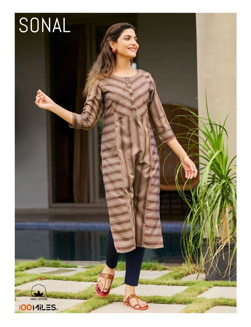 sonal by 100 miles amazing blended cotton self pattern kurtis 