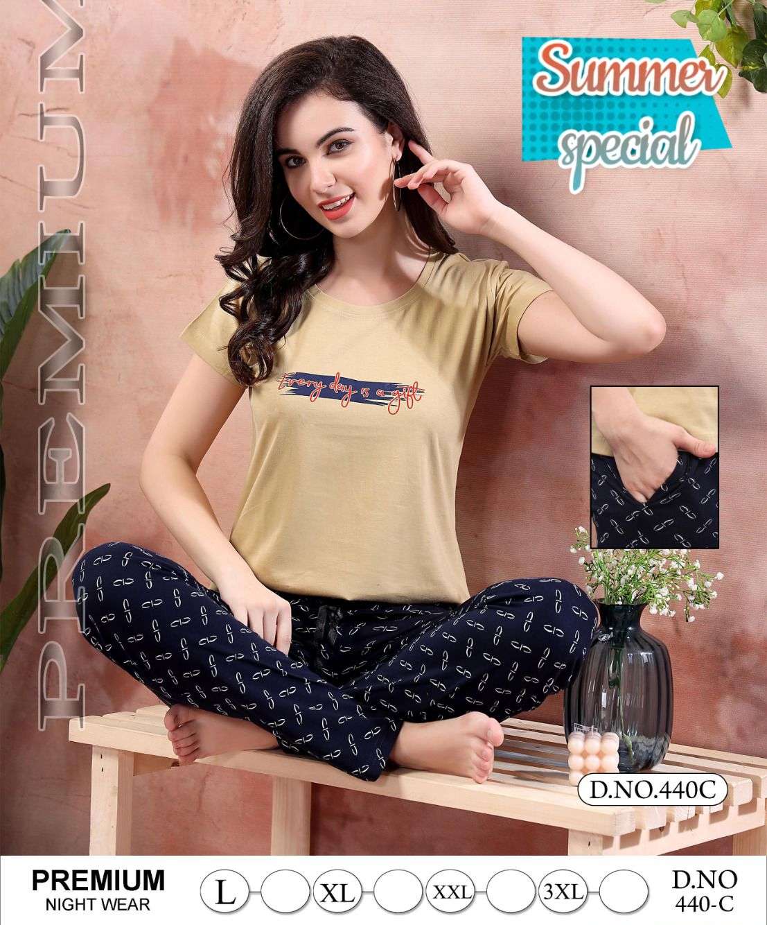 SUMMER SPECIAL VOL.0440 A Heavy Shinker Hosiery Cotton Night Suits CATALOG WHOLESALER BEST RATE