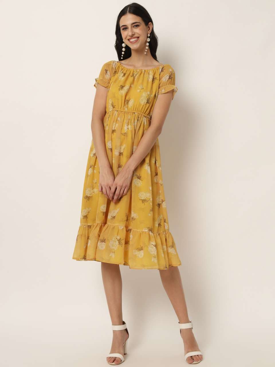 Sydney Georgette Midi Dress With Floral Print Western Wear with Designer Look
