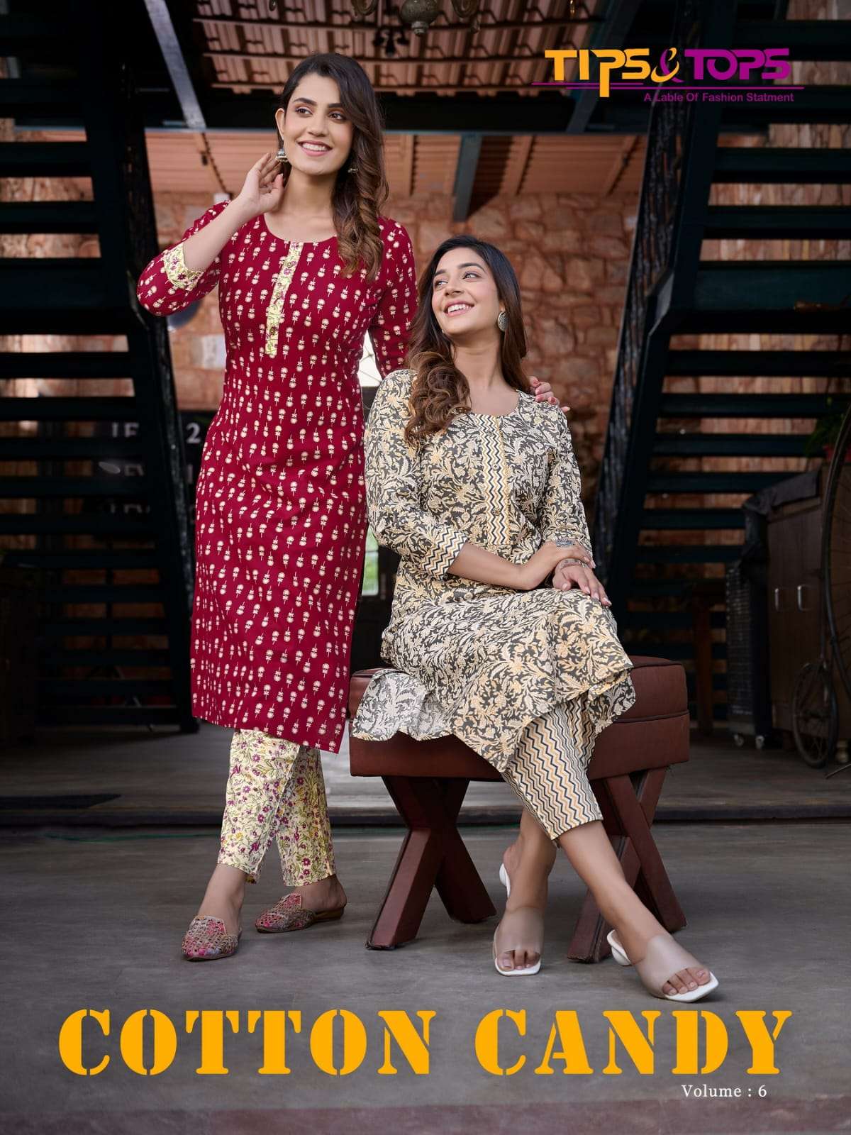 tips & tops cotton candy vol 6 cotton print kurti with pant 