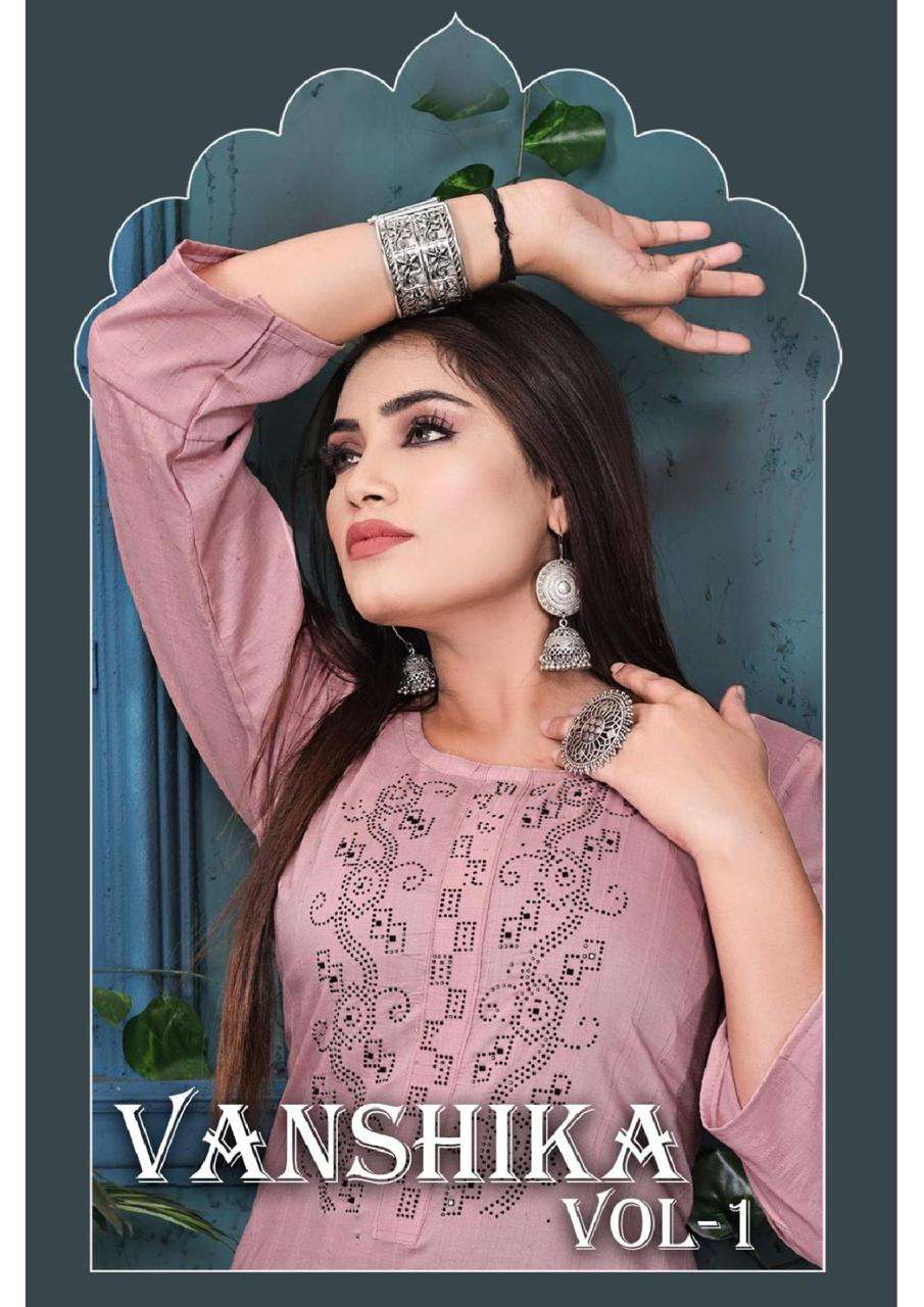 VANSHIKA VOL.1 NEW HEAVY CHINOON LINING SIROSKI WORK STRAIGHT KURTI CATALOG WHOLESALER BEST RATE
