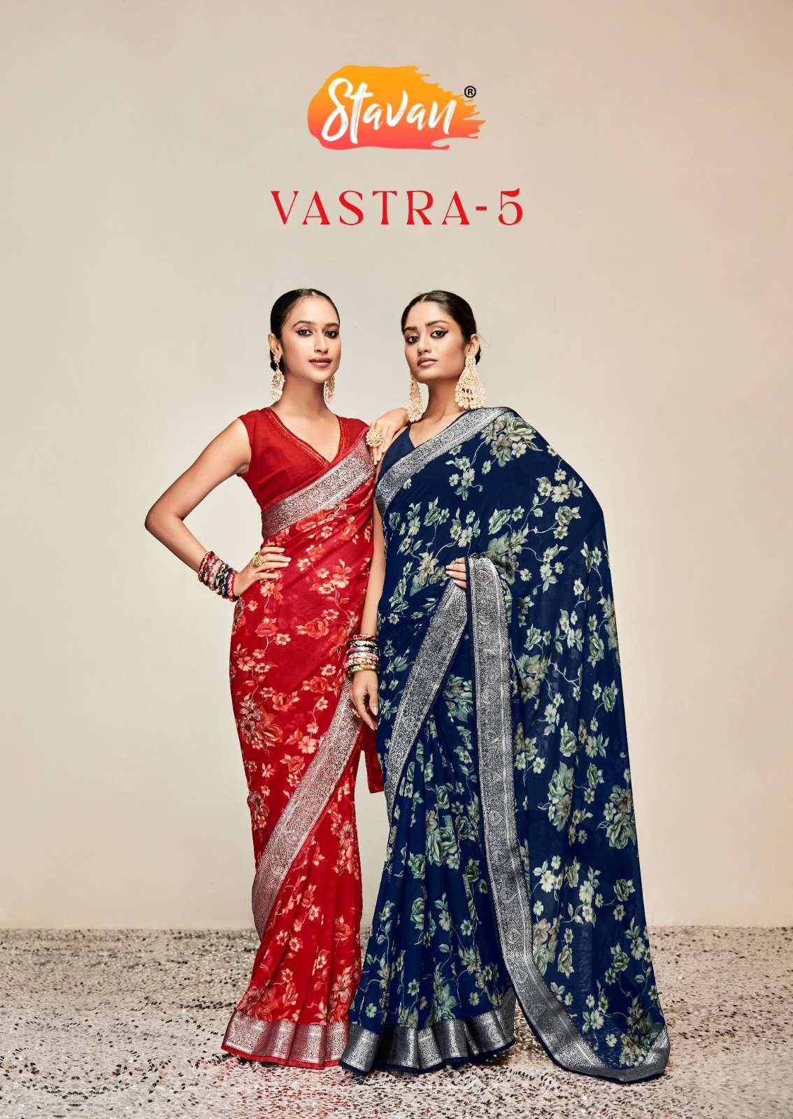 vastra vol 5 by stavan floral printed weightless saree with border wholesaler 