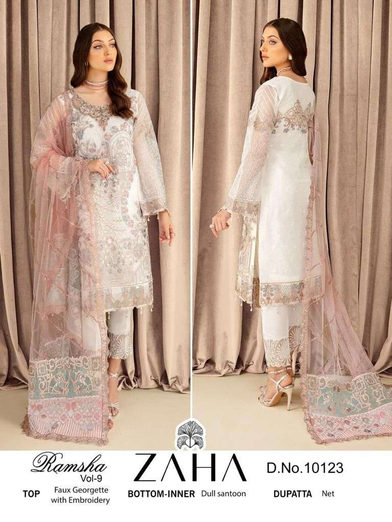 zaha 10123 designer heavy work single unstitch pakistani suit 