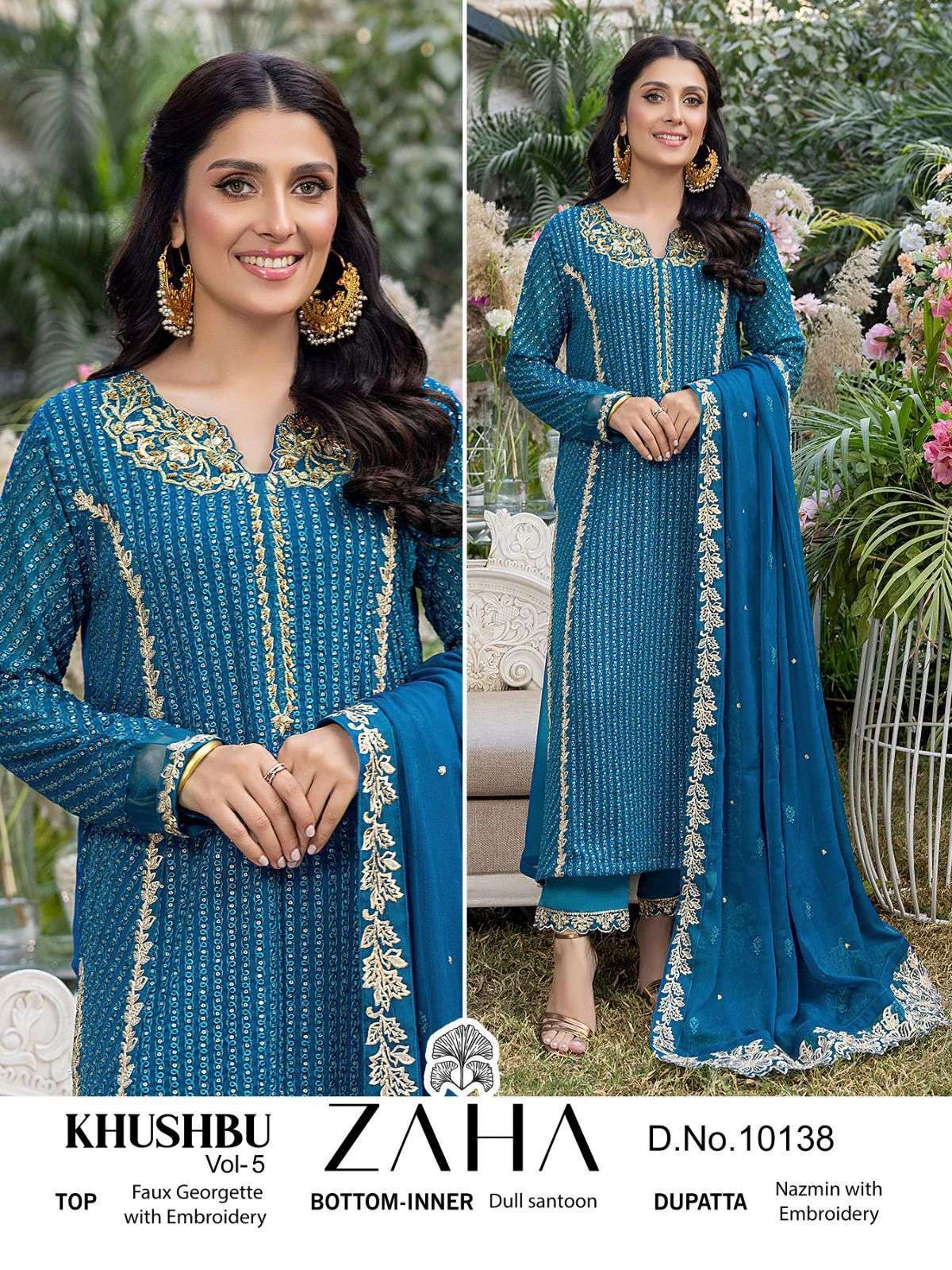 zaha 10138 single designer pakistani suit