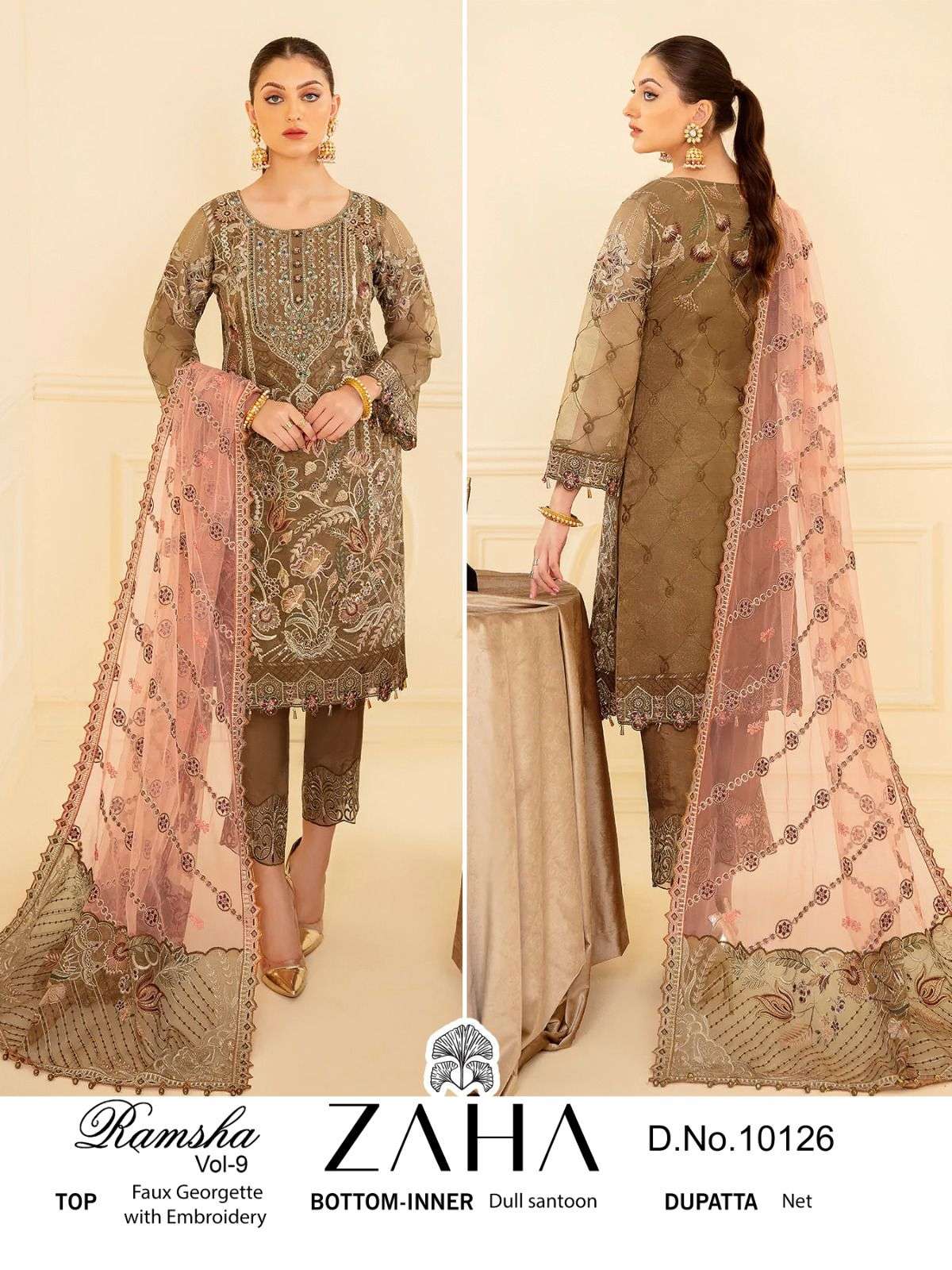 zaha ramsha vol 9 10126 single designer georgette pakistani suit 