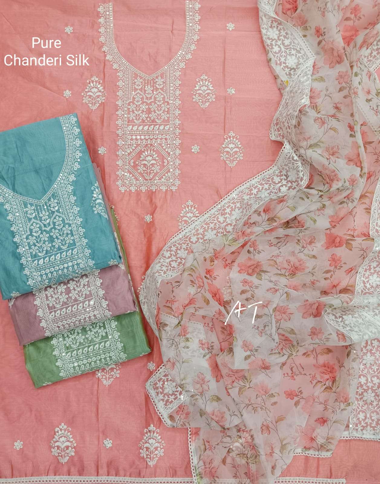 aanchal pure chanderi with organza dupatta unstitched suit color matching 