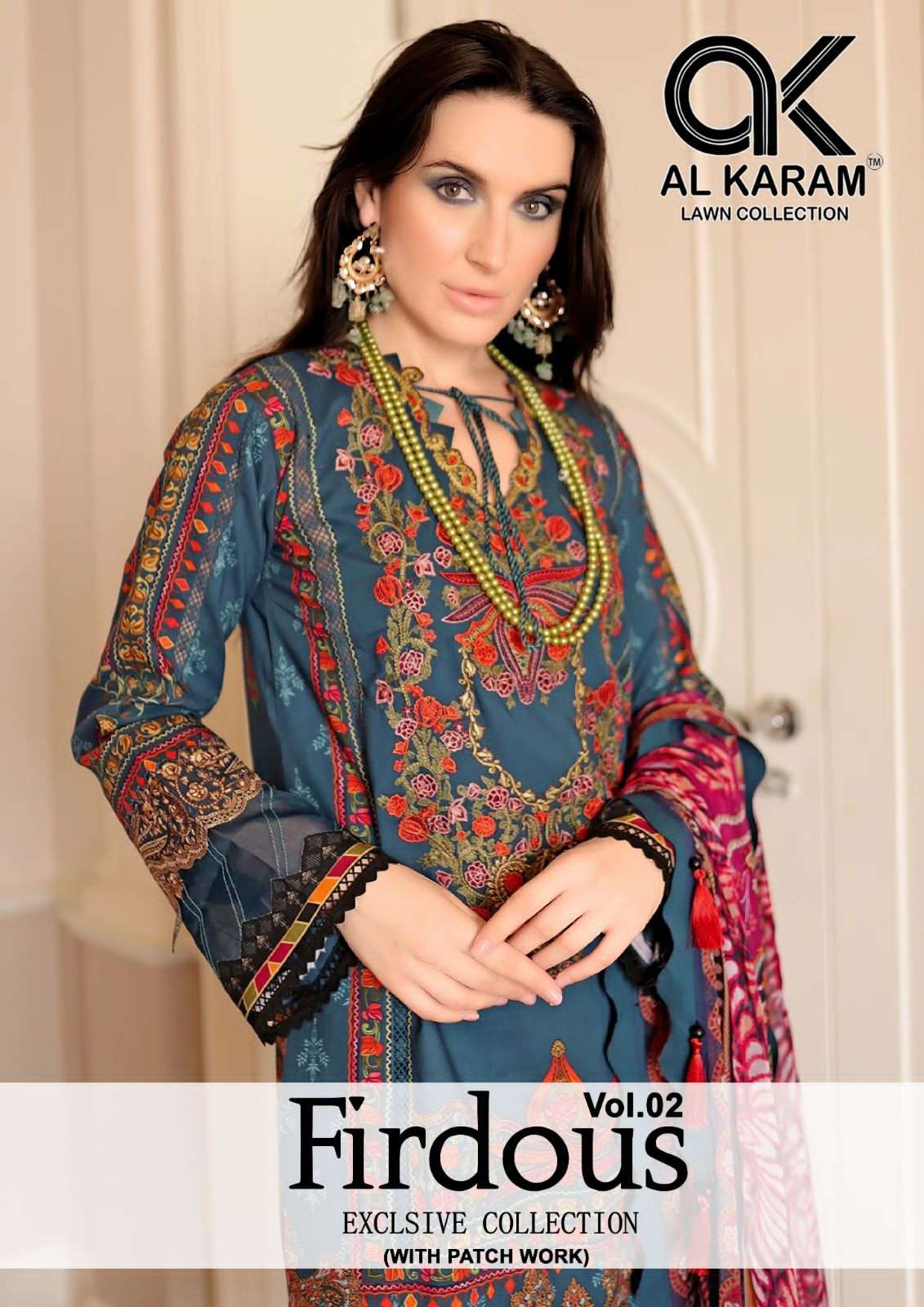 al karam firdous exclusive collection vol 2 printed with patch work pakistani salwar kameez material 