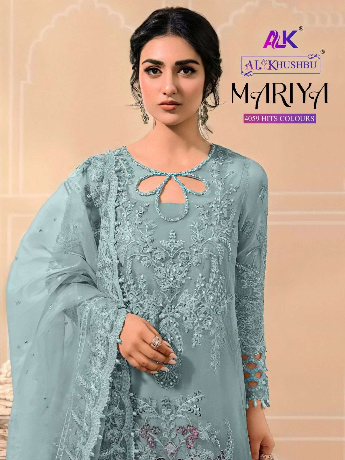 al khushbu mariya 4059 hits colours fancy designer work pakistani salwar kameez material 