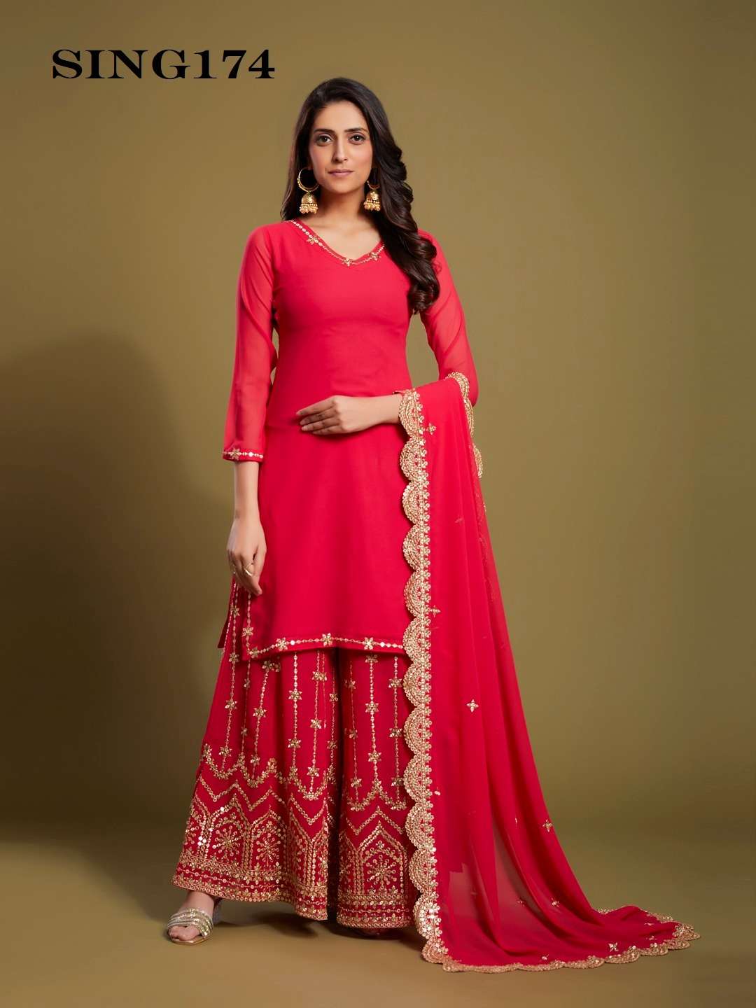 arya sing174 sequin zari work pink color readymade plazzo style suit 