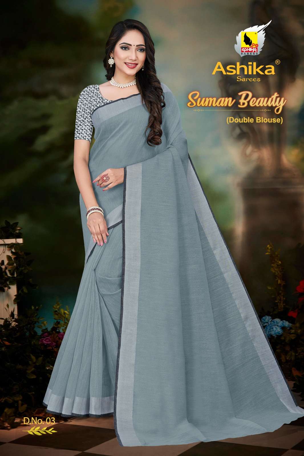ashika saree present suman beauty fancy sarees with double blouse peice collection 