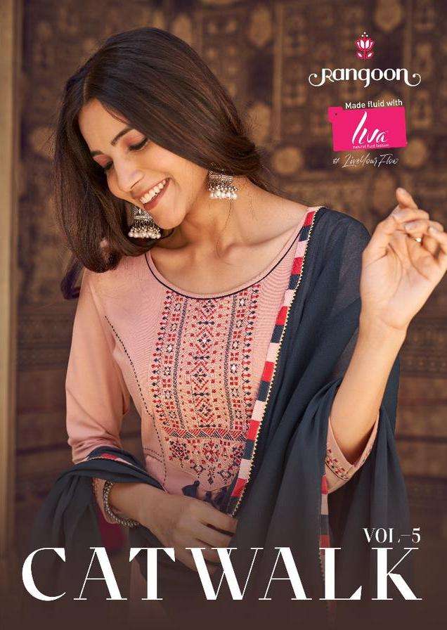 catwalk vol 5 by rangoon fabulous 3pcs set designer work kurti with pant and dupatta 