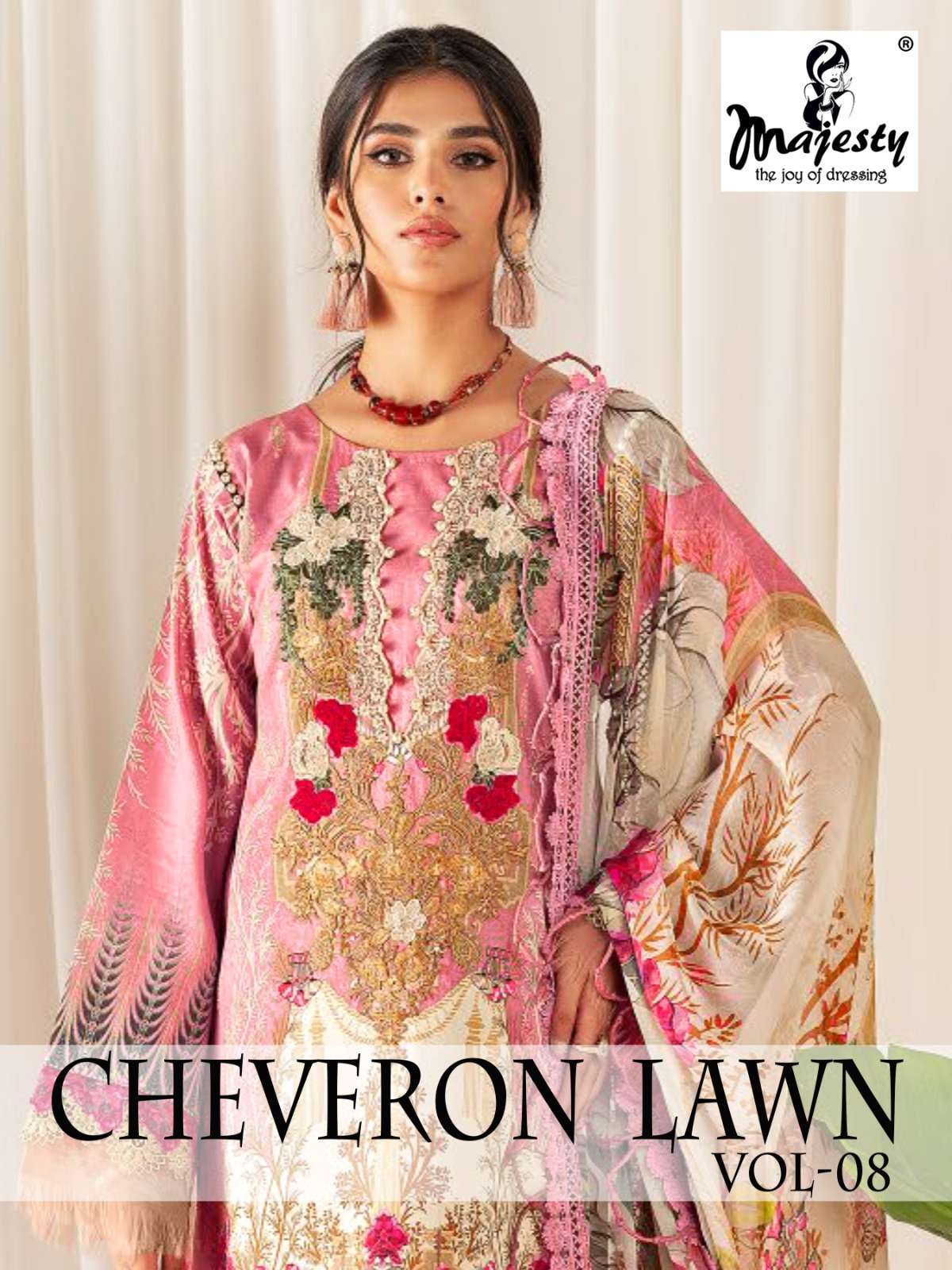 cheveron lawn vol 8 by majesty unique print designs with patch work pakistani salwar suits collection 