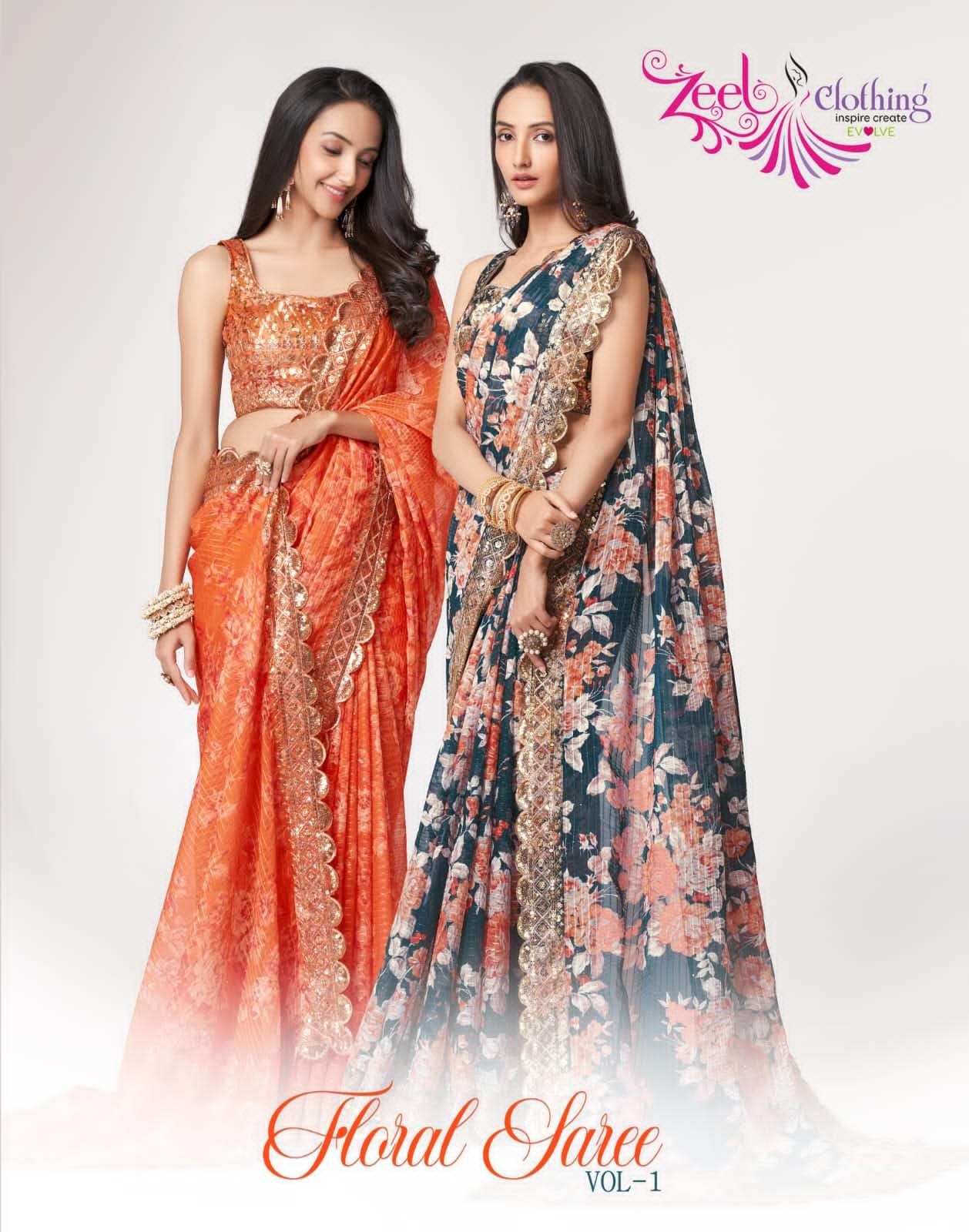floral saree vol 1 by zeel clothing sequin embroidered digital print beautiful saris wholesaler 