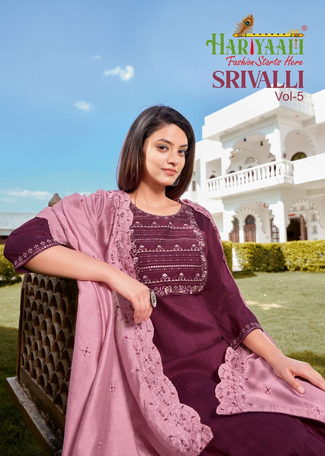 hariyaali srivalli vol 5 beautiful 3 pcs set designer kurti with pant and dupatta