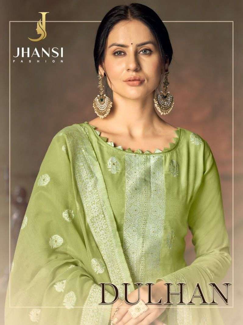 jhansi fashion present dulhan fancy white thread jacquard work salwar kameez materials