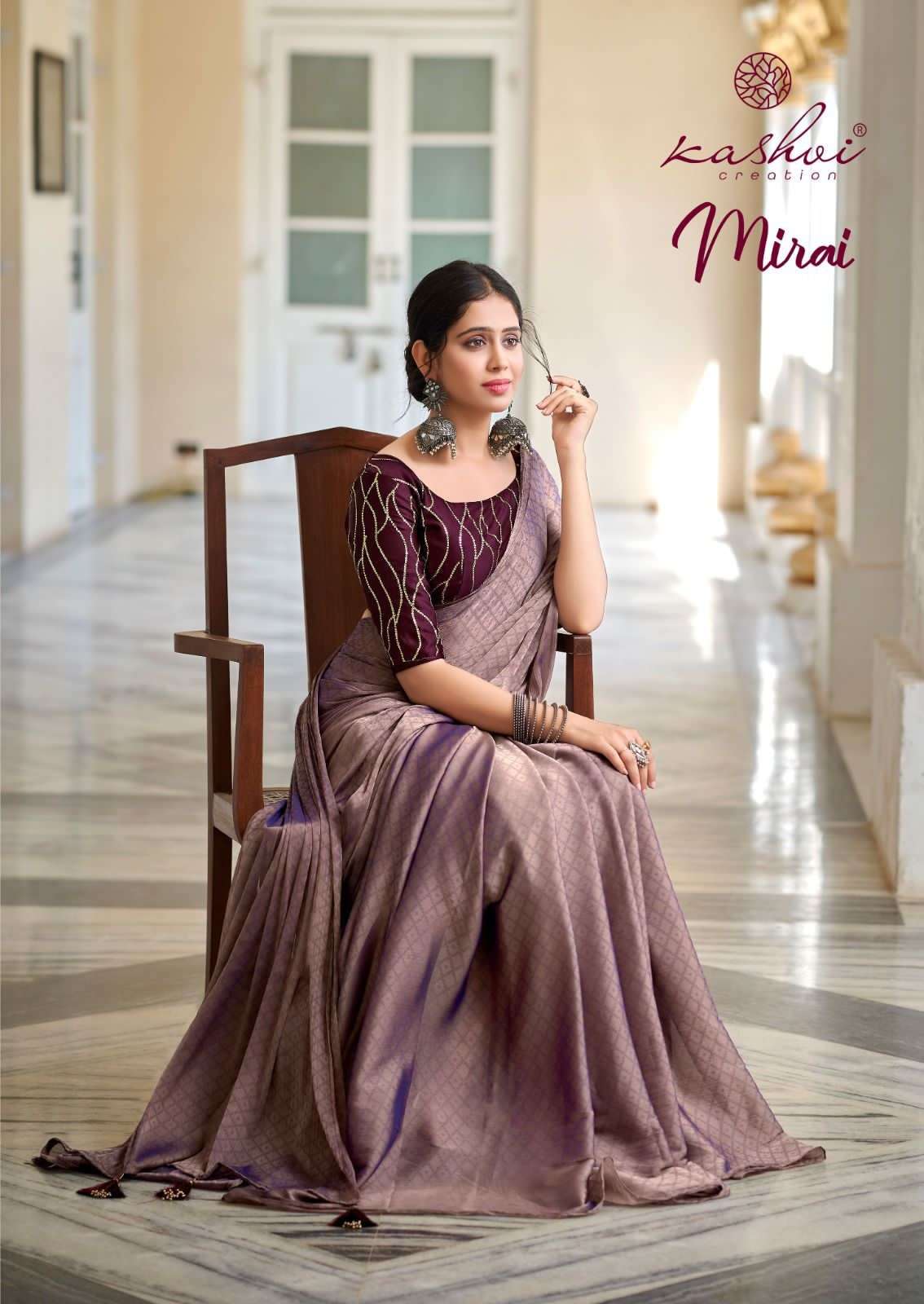 kashvi creation mirai soft satin fancy saree with embroidery blouse peice wholesaler 