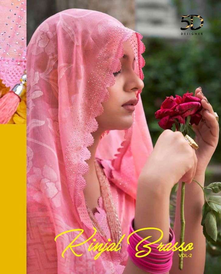 kinjal brasso vol 2 by 5d designer swaroski work sarees with digital blouse peice wholesaler 