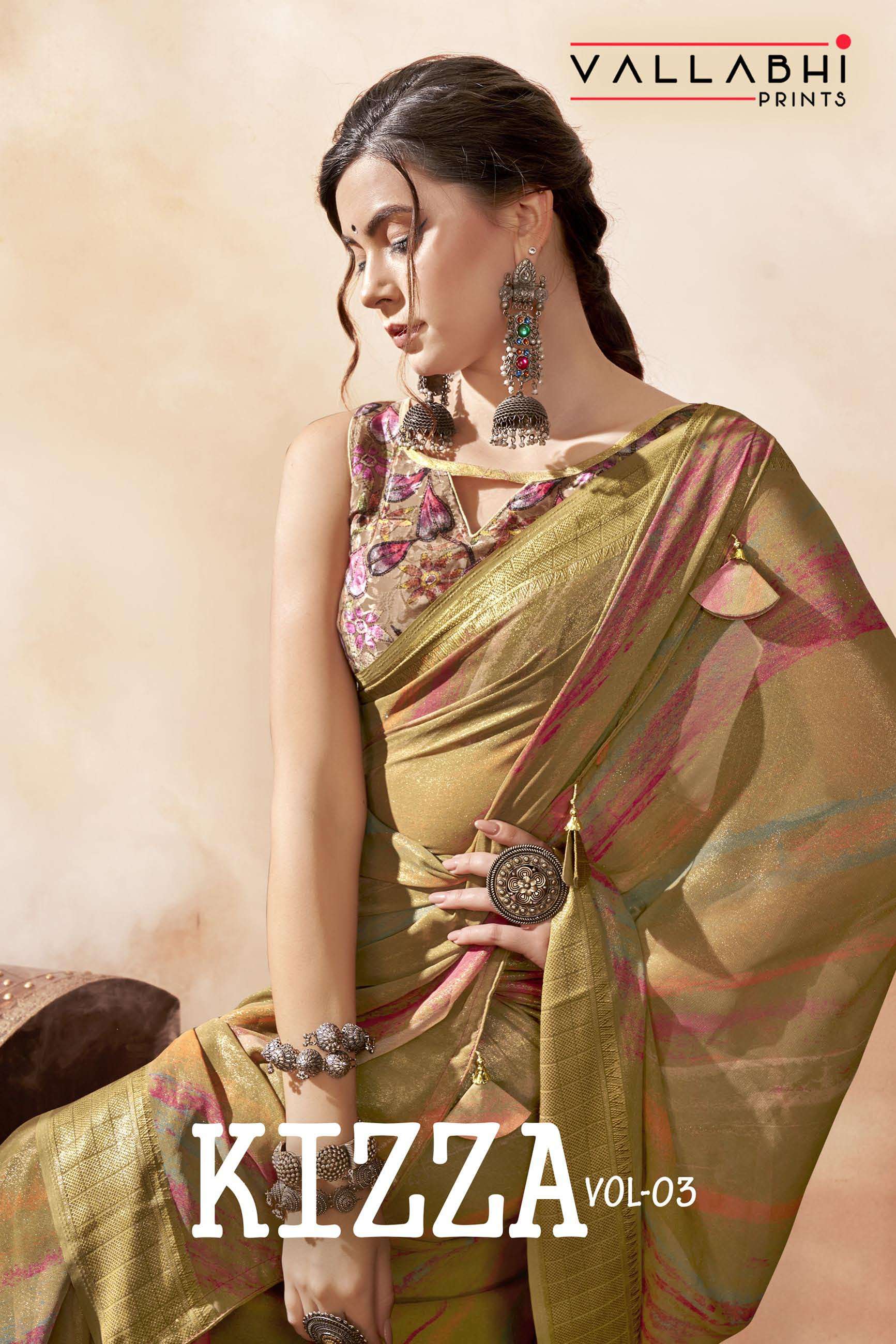 kizza vol 3 by vallabhi prints adorable sarees with printed blouse peice collection 