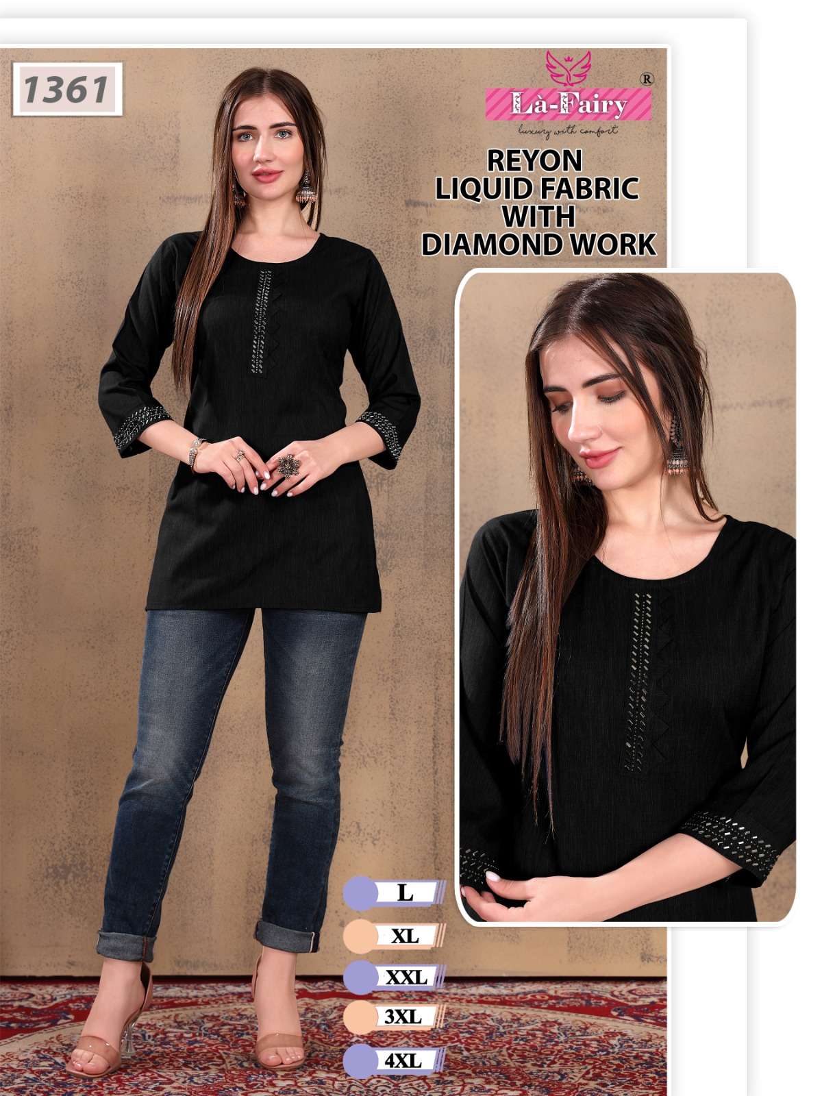 la fairy 1361 colours fancy work daily wear short kurtis combo set