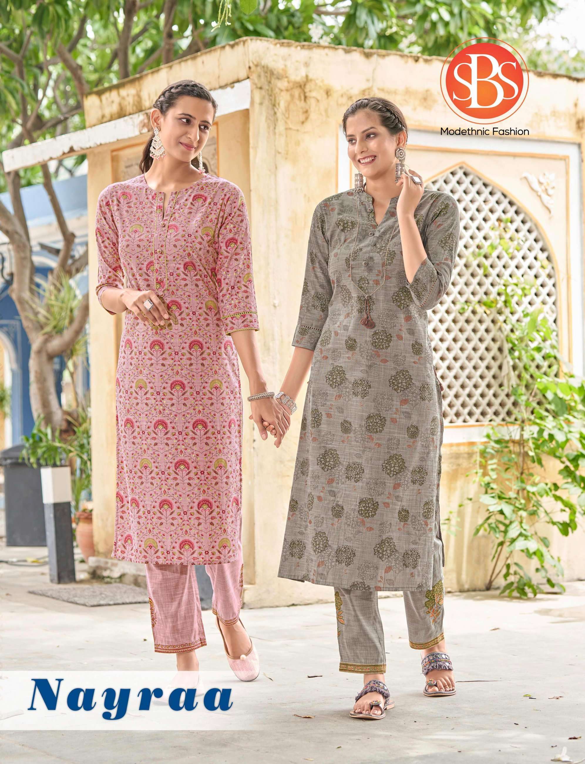 nayraa by sbs fashion fancy sabita print kurti with pant supplier
