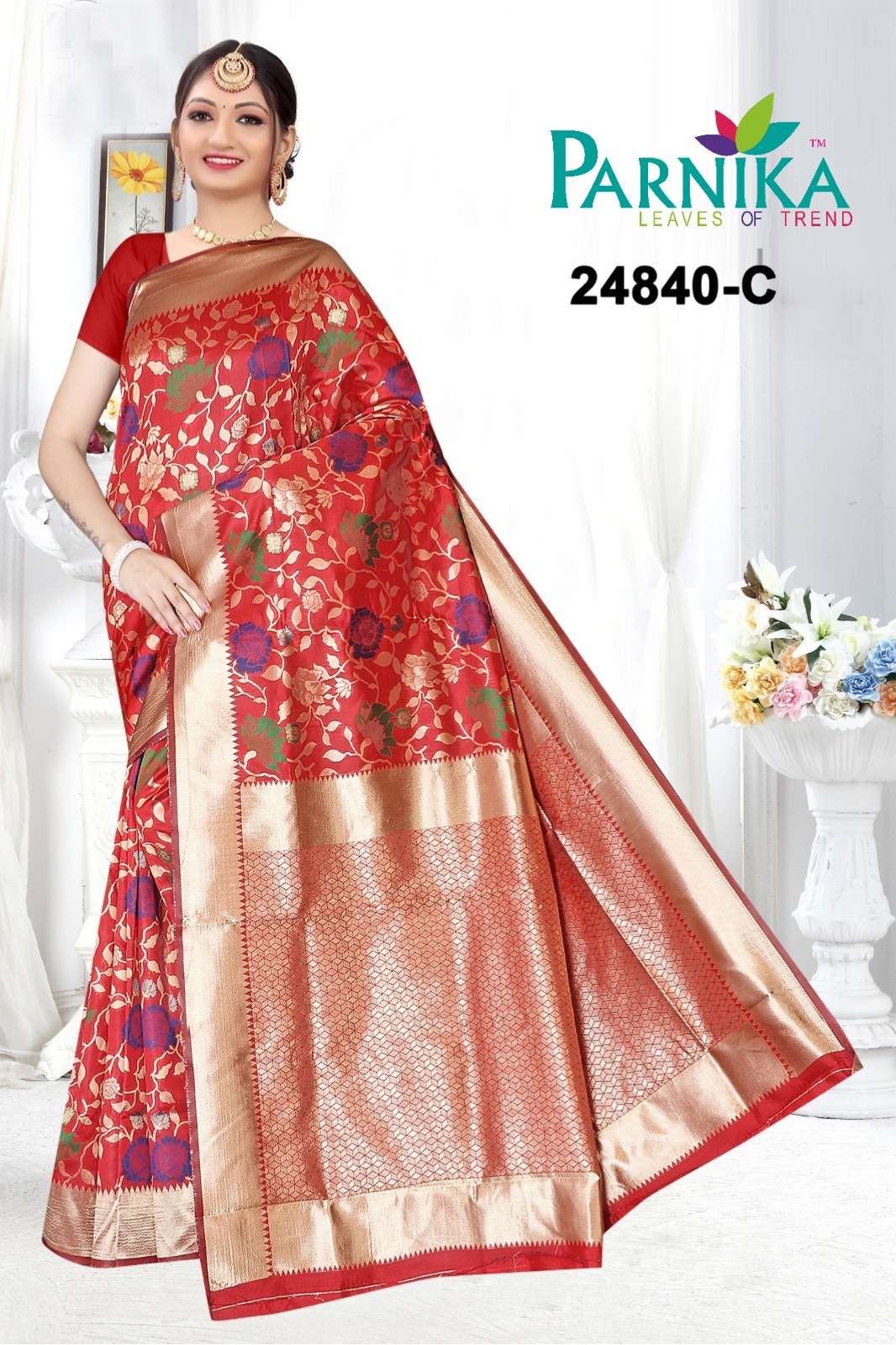 Parnika India Lichi Silk Jacquard Sarees Festive Wear Wedding Saree for Women - 24840