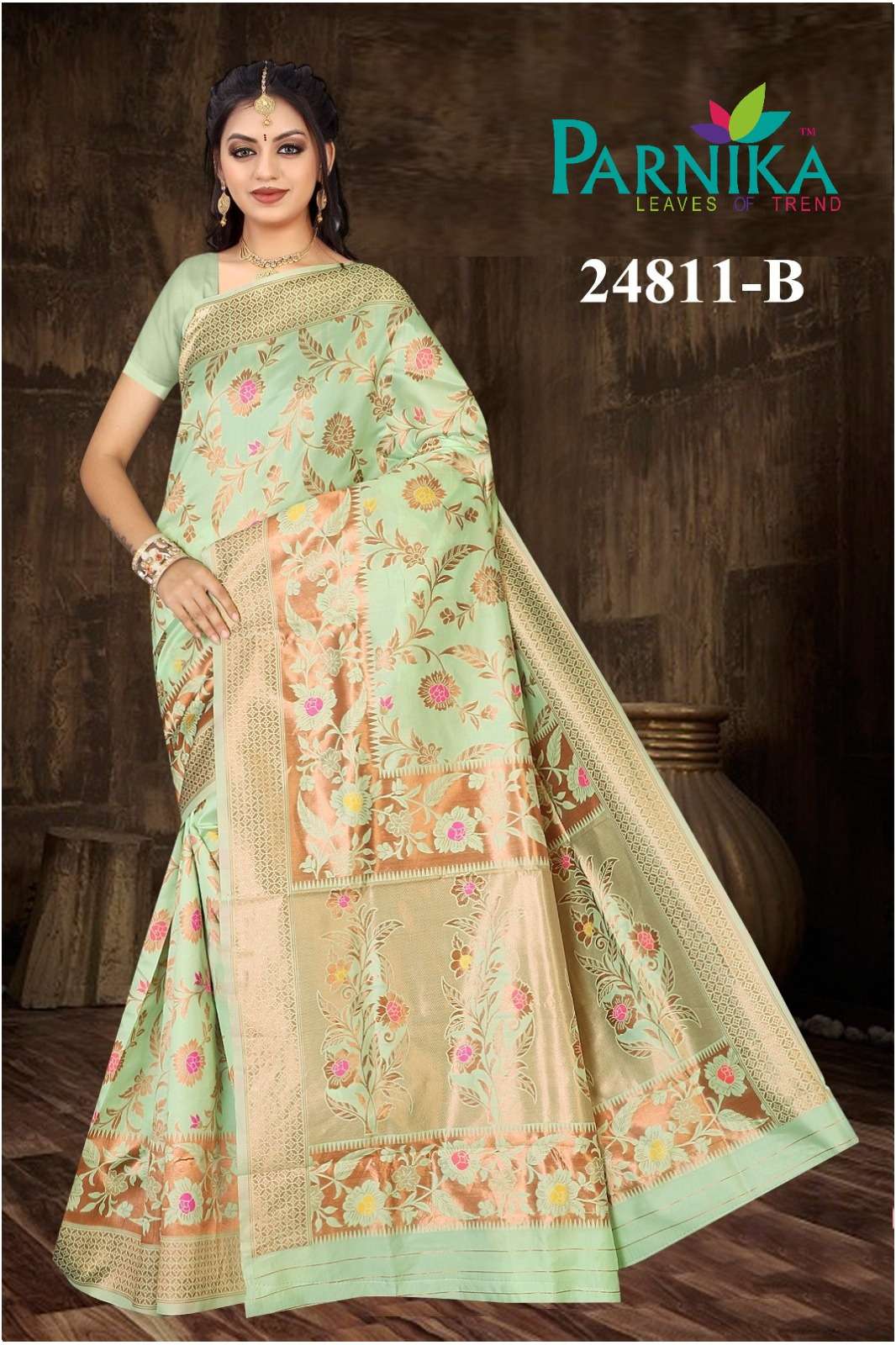Parnika India Lichi Silk Jacquard Sarees Festive Wear Wedding Saree in Wholesale rate - 24811