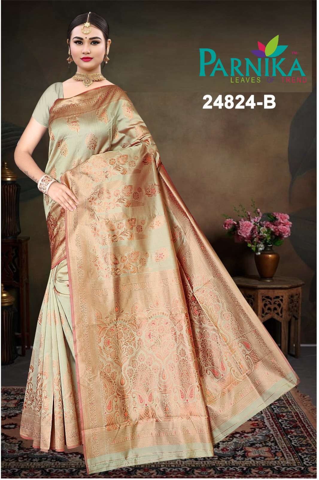 Parnika India Lichi Silk Jacquard Sarees Festive Wear Wedding Saree in Wholesale rate - 24824