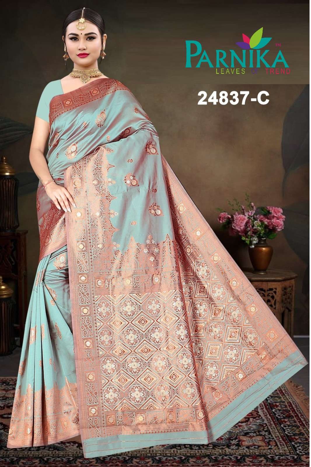 Parnika India Lichi Silk Jacquard Sarees Festive Wear Wedding Saree in Wholesale rate - 24837