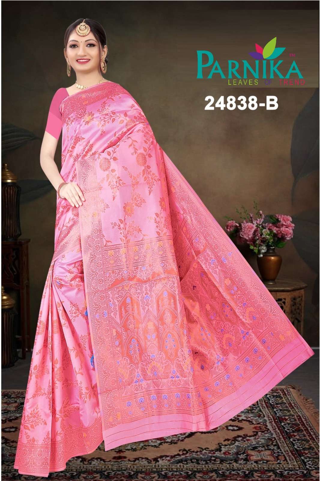 Parnika India Lichi Silk Jacquard Sarees Festive Wear Wedding Saree in Wholesale rate - 24838