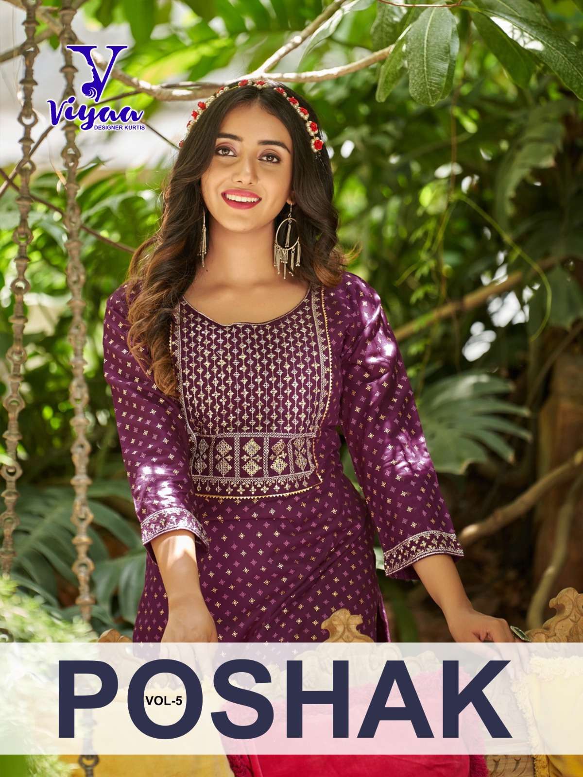 poshak vol 5 viyaa heavy gold foil print good quality fancy kurtis collection