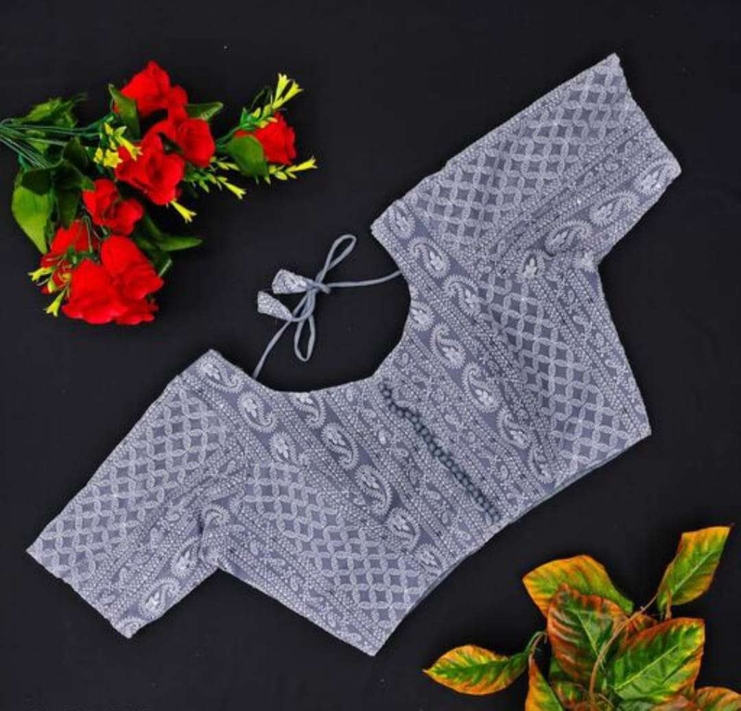 pr chikankari 111 carry patta pattern with pompom designer readymade blouse 