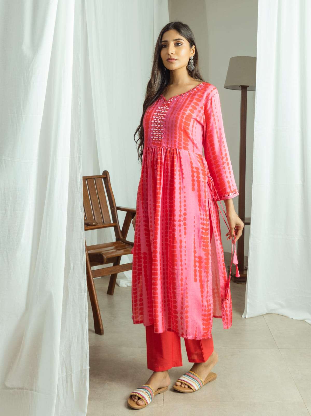 psyna 2072 fancy muslin nayra cut kurti with cotton cambric pant combo set