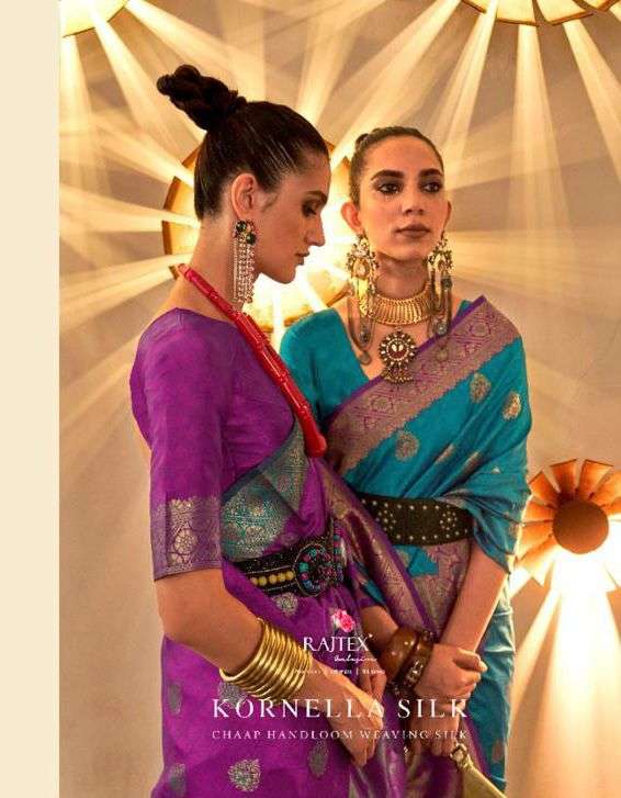 rajtex present kornella silk 310001-310006 series amazing chaap handloom weaving silk sarees 