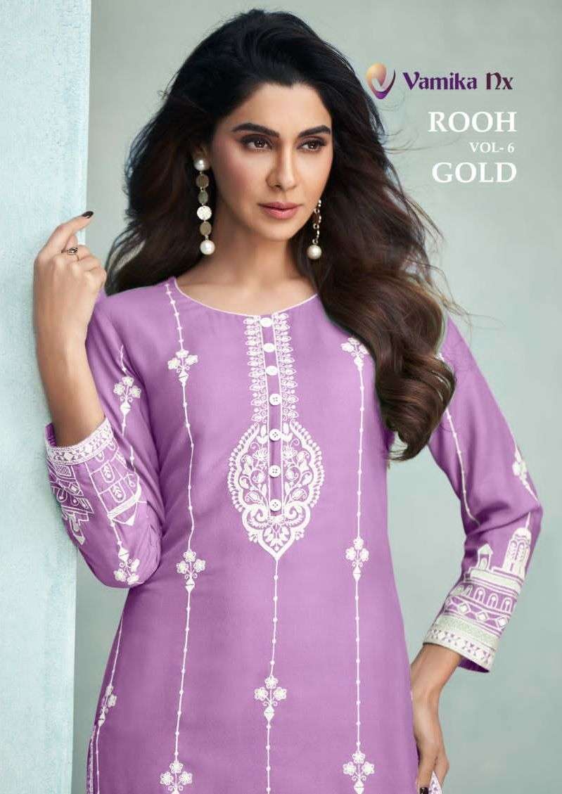 rooh vol 6 gold by vamika nx designer lakhnavi work kurti with pant 
