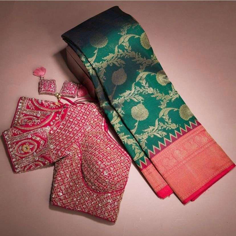 Roopam 3 Banarasi Weaving Silk Saree Blouse Satin Banglory with Heavy Embroidery work